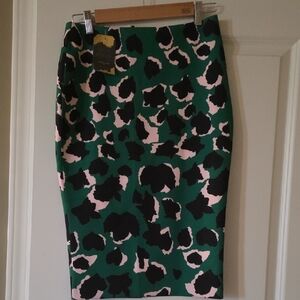 Beulah Green and Black Animal Print Pencil Skirt
